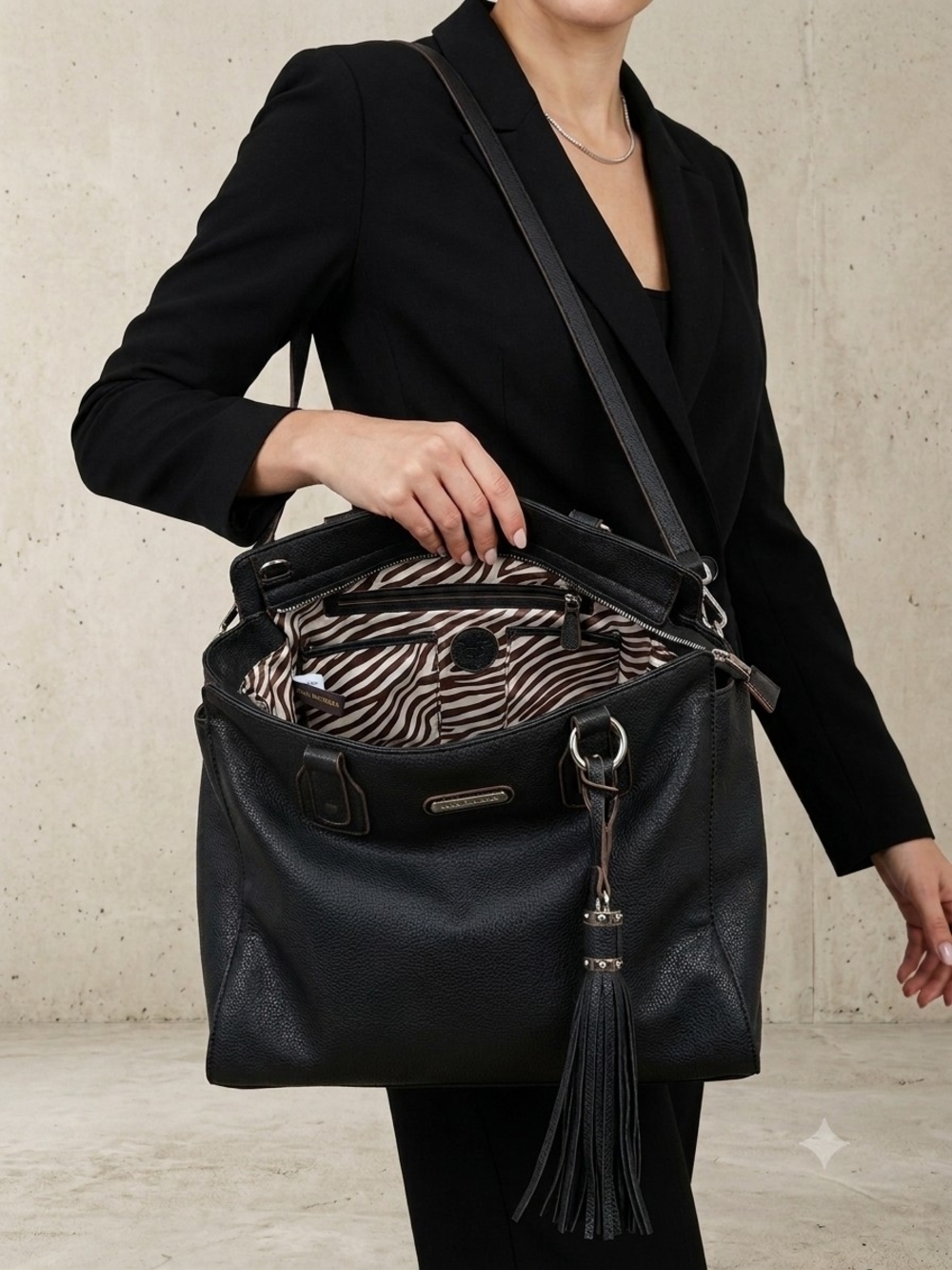 Dana Buchman Black Faux Leather Zebra Print Interior Shoulder Bag - NO HANDLES